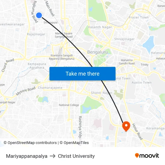 Mariyappanapalya to Christ University map