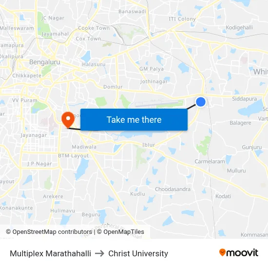 Multiplex Marathahalli to Christ University map