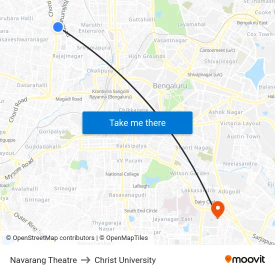 Navarang Theatre to Christ University map