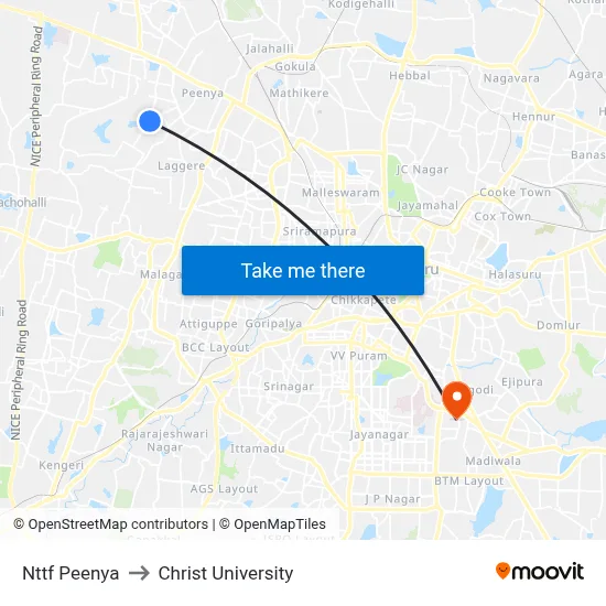 Nttf Peenya to Christ University map