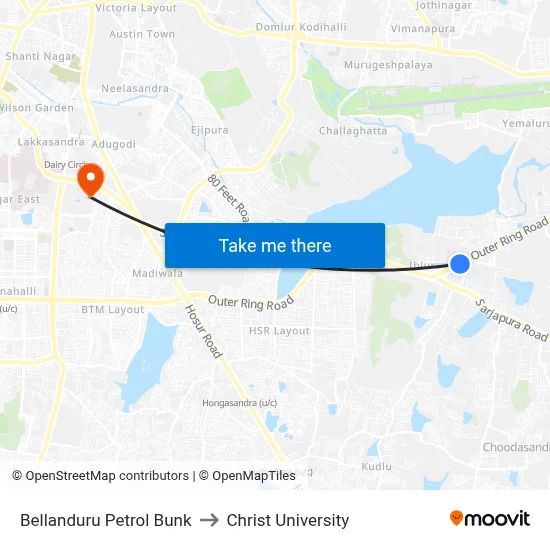 Bellanduru Petrol Bunk to Christ University map