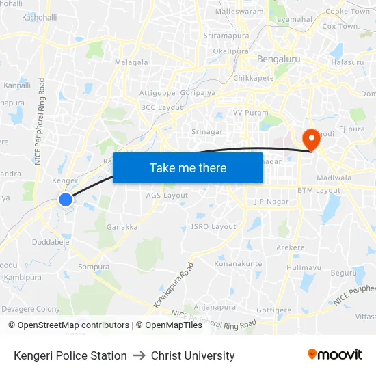 Kengeri Police Station to Christ University map