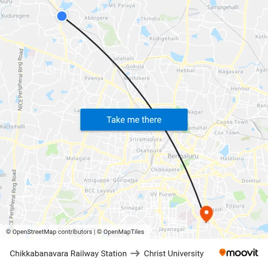 Chikkabanavara Railway Station to Christ University map