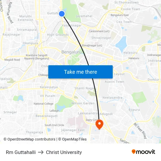 Rm Guttahalli to Christ University map