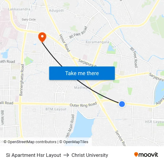 Si Apartment Hsr Layout to Christ University map