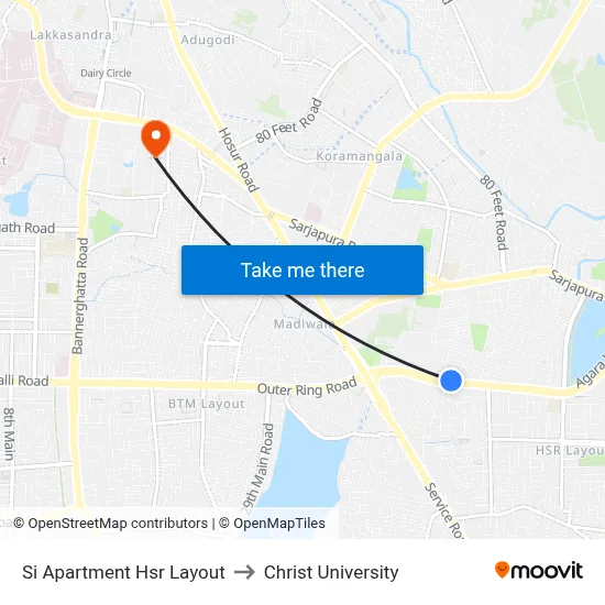 Si Apartment Hsr Layout to Christ University map