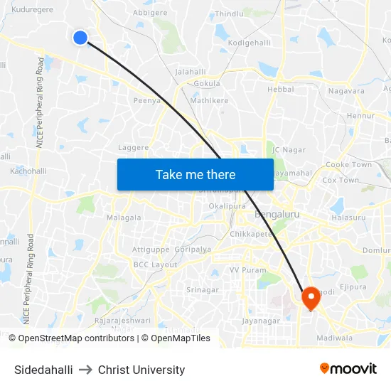 Sidedahalli to Christ University map