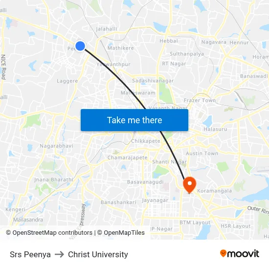 Srs Peenya to Christ University map