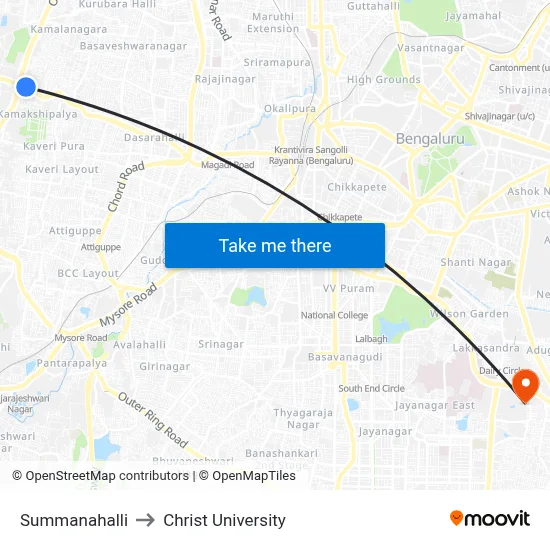 Summanahalli to Christ University map