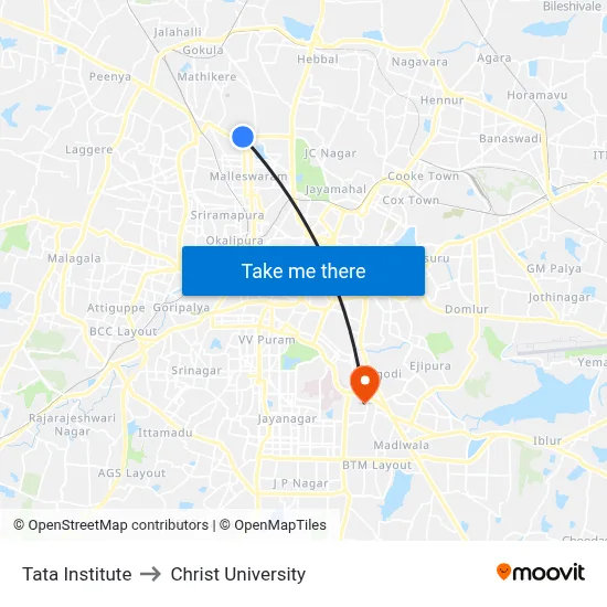 Tata Institute to Christ University map