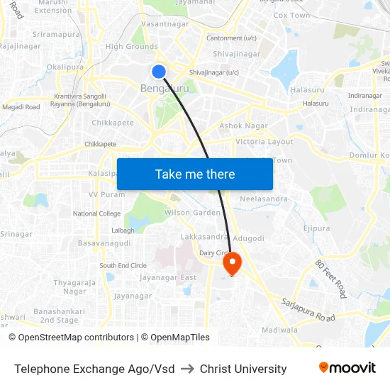 Telephone Exchange Ago/Vsd to Christ University map