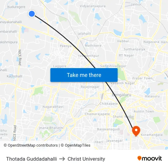 Thotada Guddadahalli to Christ University map