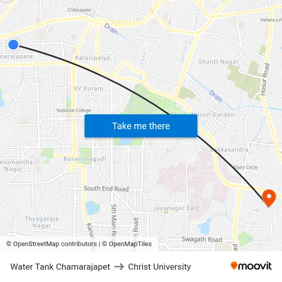 Water Tank Chamarajapet to Christ University map