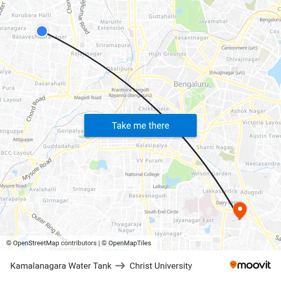 Kamalanagara Water Tank to Christ University map