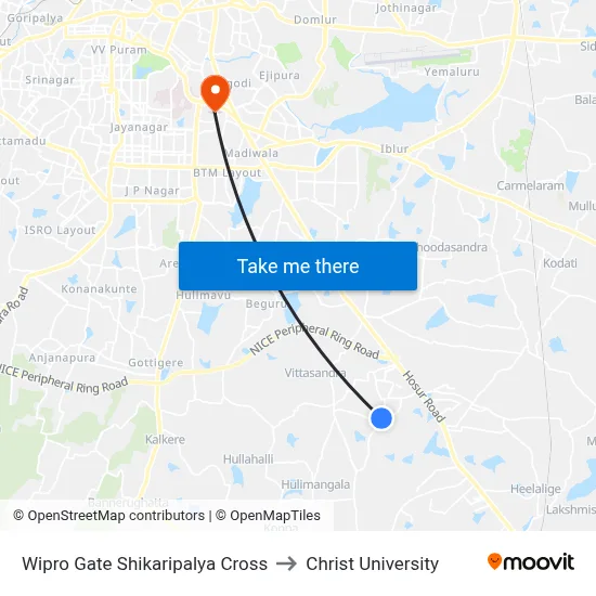 Wipro Gate Shikaripalya Cross to Christ University map
