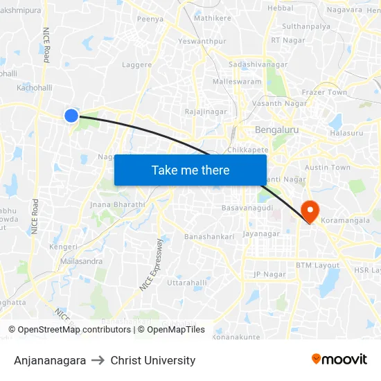 Anjananagara to Christ University map