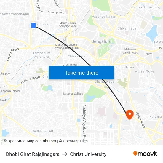 Dhobi Ghat Rajajinagara to Christ University map