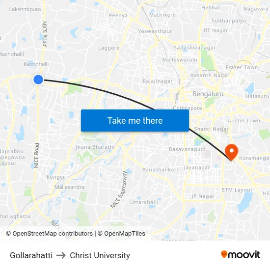 Gollarahatti to Christ University map