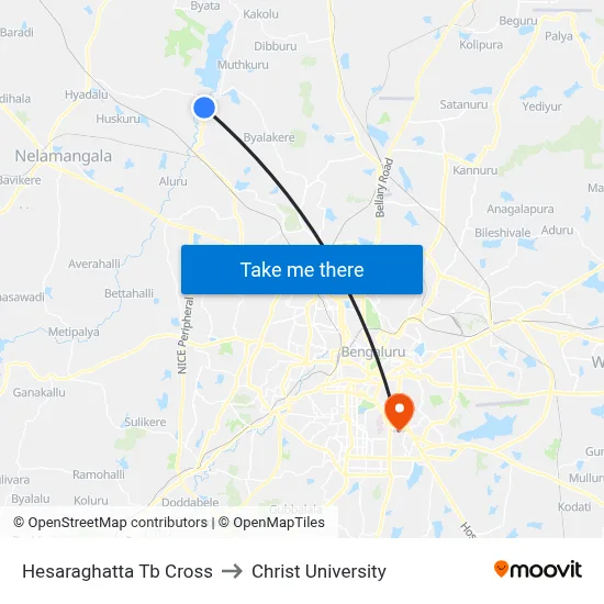 Hesaraghatta Tb Cross to Christ University map