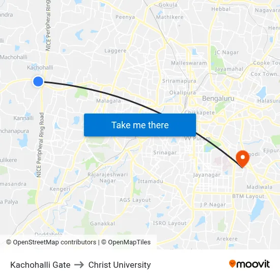 Kachohalli Gate to Christ University map