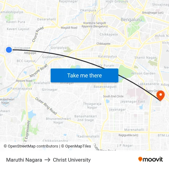 Maruthi Nagara to Christ University map