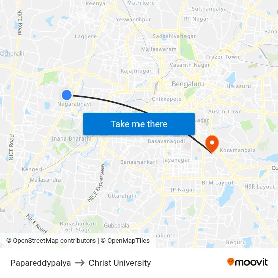 Papareddypalya to Christ University map