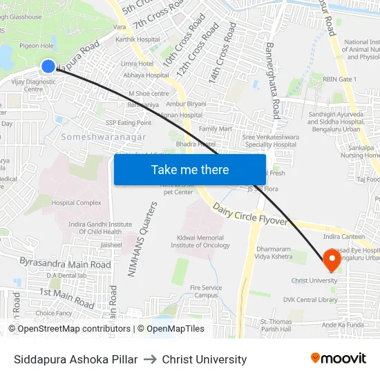 Siddapura Ashoka Pillar to Christ University map