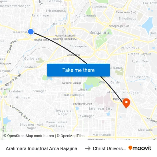 Aralimara Industrial Area Rajajinagara to Christ University map