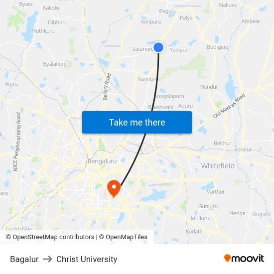 Bagalur to Christ University map