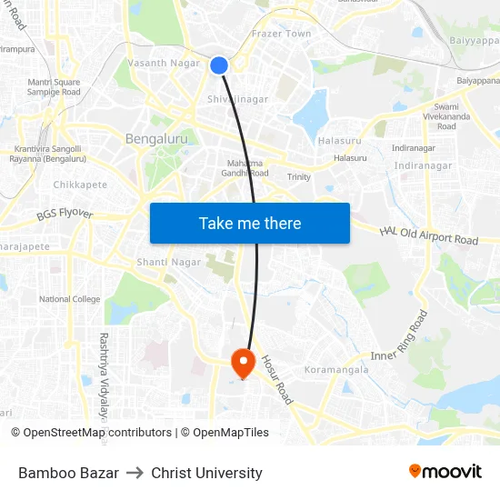 Bamboo Bazar to Christ University map