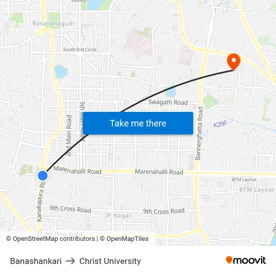 Banashankari to Christ University map