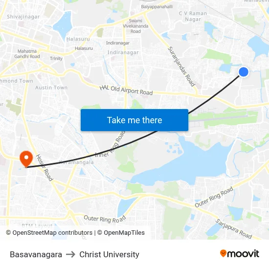 Basavanagara to Christ University map
