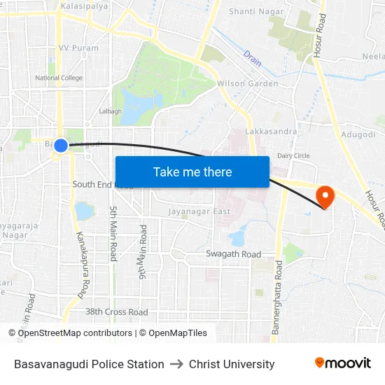 Basavanagudi Police Station to Christ University map
