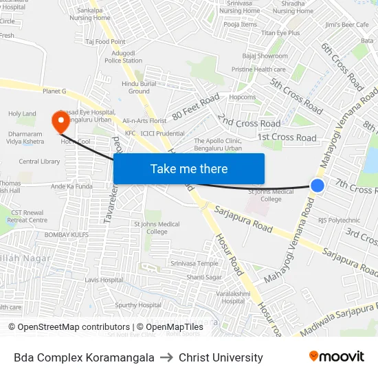 Bda Complex Koramangala to Christ University map