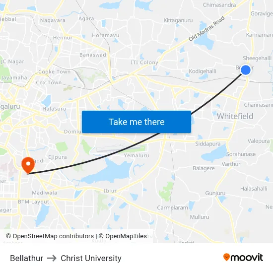 Bellathur to Christ University map