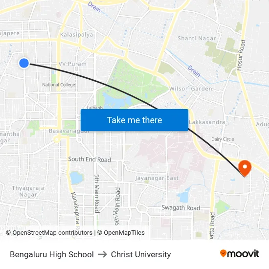 Bengaluru High School to Christ University map