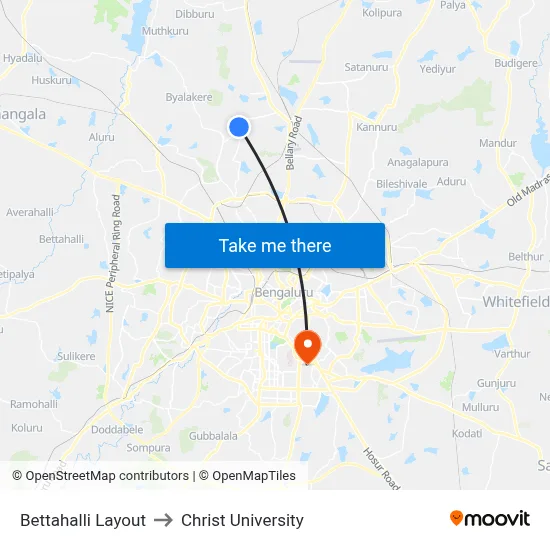 Bettahalli Layout to Christ University map