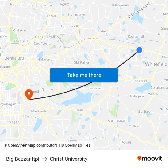 Big Bazzar Itpl to Christ University map