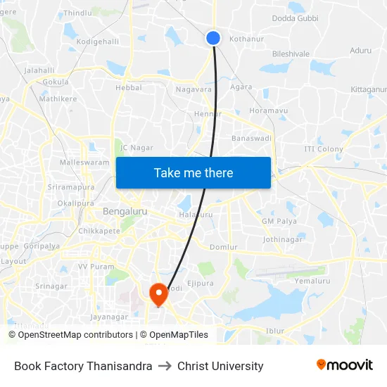 Book Factory Thanisandra to Christ University map