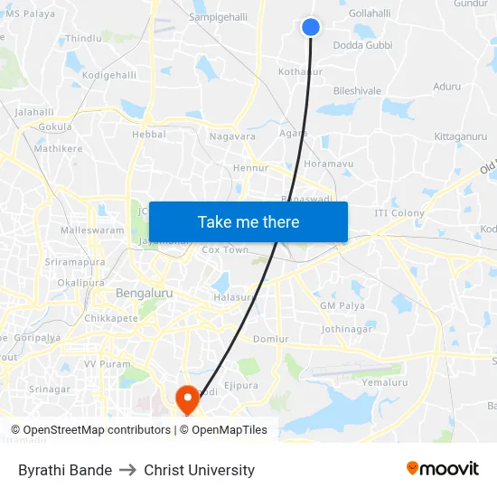 Byrathi Bande to Christ University map
