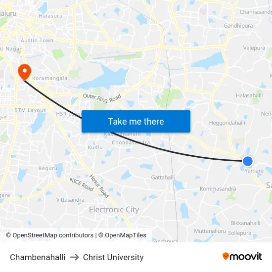 Chambenahalli to Christ University map