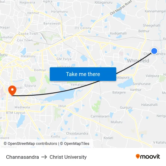 Channasandra to Christ University map