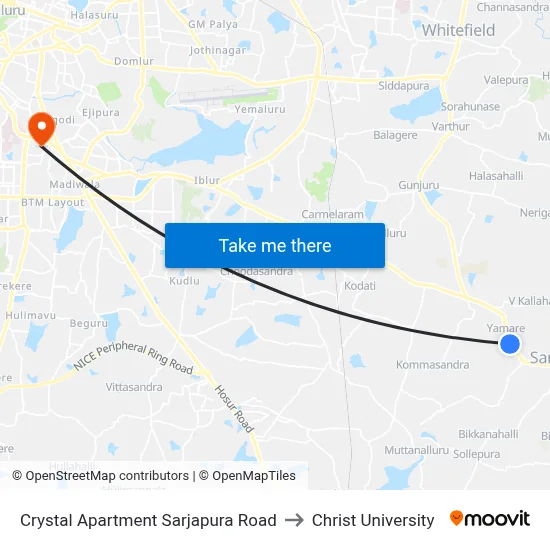 Crystal Apartment Sarjapura Road to Christ University map