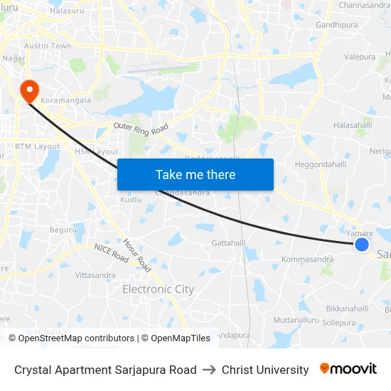 Crystal Apartment Sarjapura Road to Christ University map