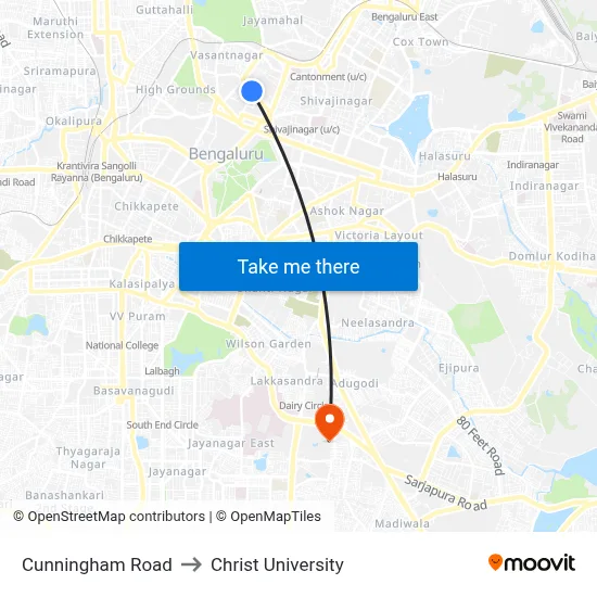 Cunningham Road to Christ University map