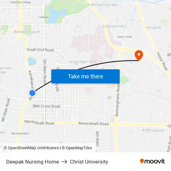 Deepak Nursing Home to Christ University map