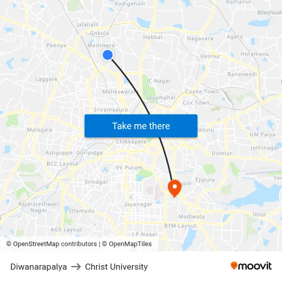 Diwanarapalya to Christ University map