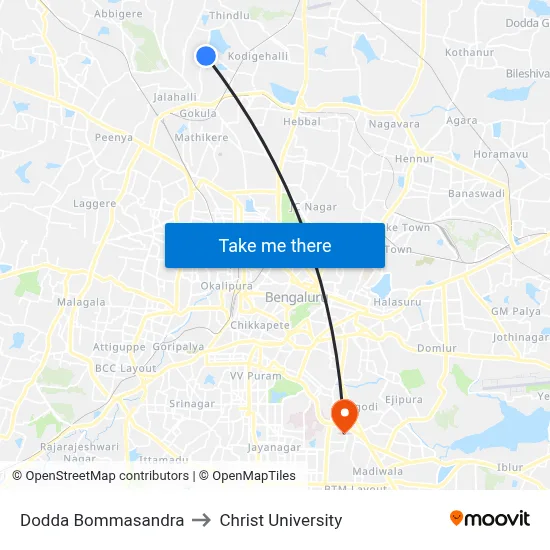 Dodda Bommasandra to Christ University map
