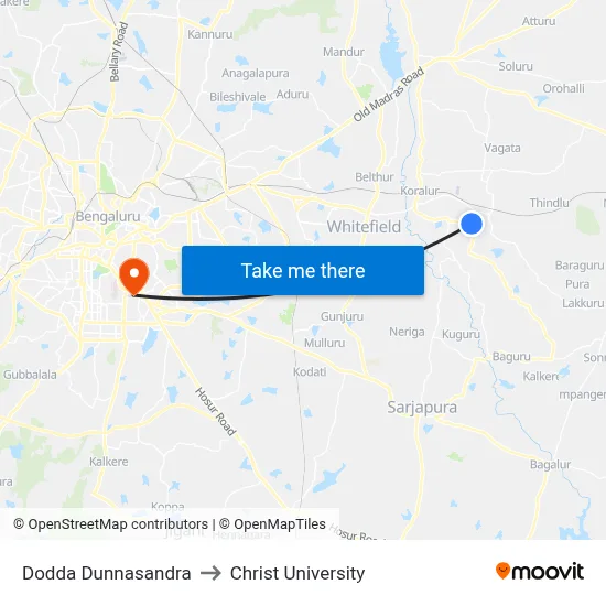 Dodda Dunnasandra to Christ University map