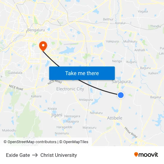 Exide Gate to Christ University map